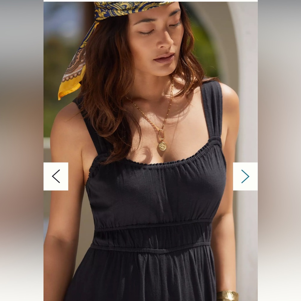 Anthropologie Black Smocked-Waist Wide-Leg Jumpsuit - Picture 2 of 6